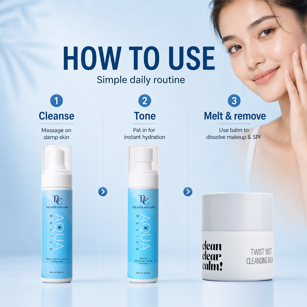 Makeup Remover Balm + Aqua Revive Hydrating Cleanser + Aqua Revive Toner The Bath and Care