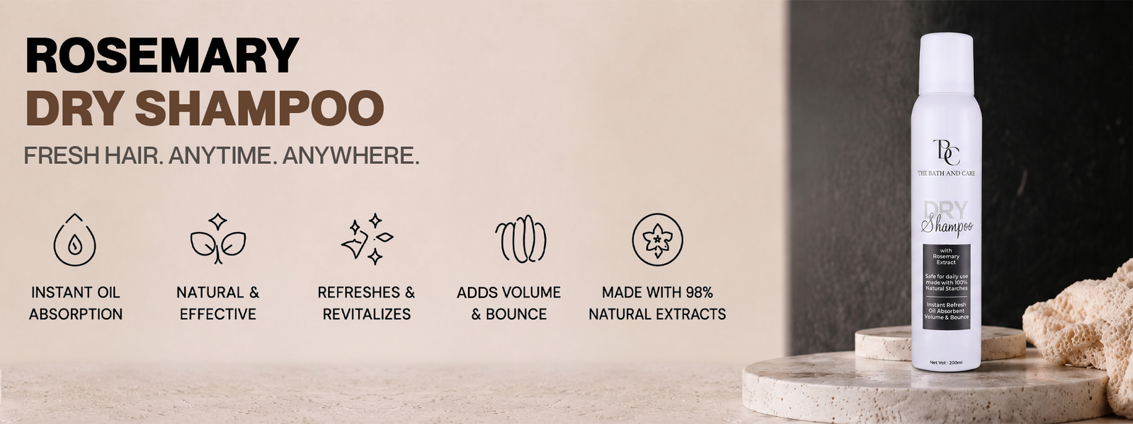 Rosemary Waterless Dry Shampoo for Oily Scalp & Instant Refresh | 200ml