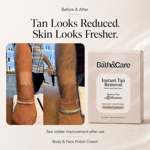 Instant Tan Removal Cream – Body & Face Polish | Kojic Acid, Glutathione |  Ph Balanced Reduces Tan under 20 Minutes (125g) The Bath and Care