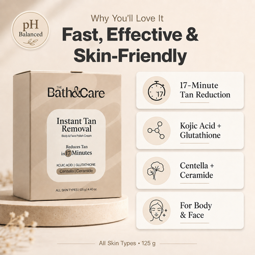 Instant Tan Removal Cream – Body & Face Polish | Kojic Acid, Glutathione | Ph Balanced Reduces Tan under 20 Minutes (125g) The Bath and Care