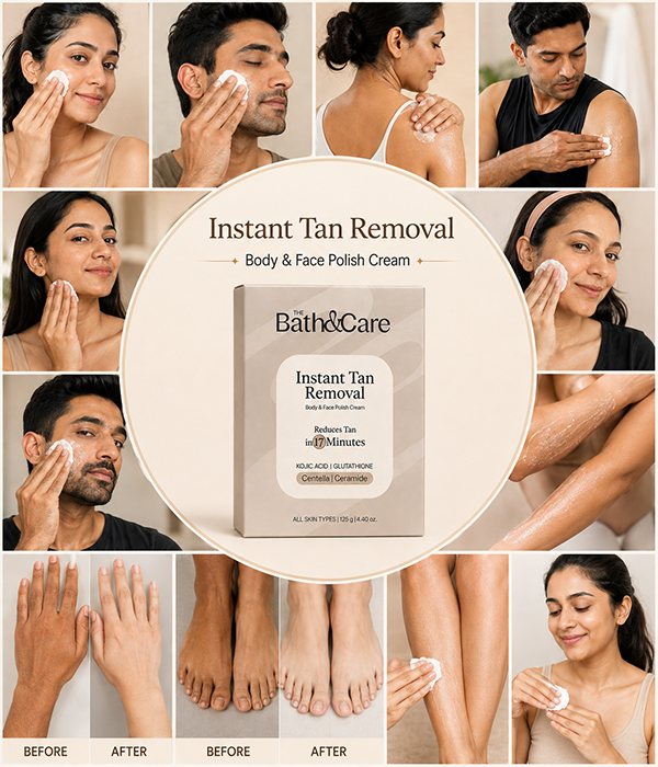 Instant Tan Removal Cream – Bath & Care Body & Face Polish | Kojic Acid, Glutathione & Hydrogen Peroxide, Reduces Tan under 20 Minutes (125g)