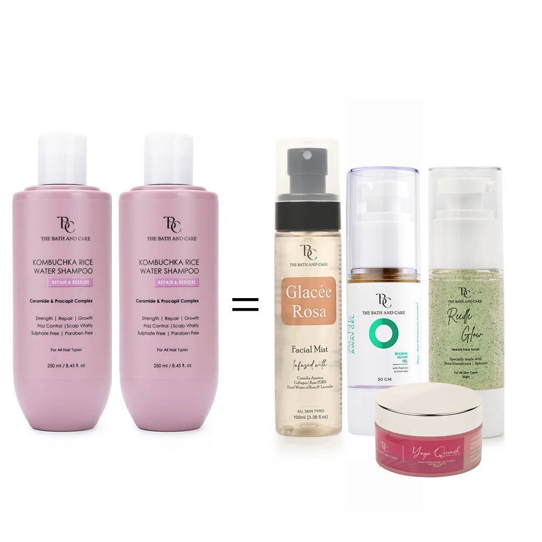 Buy 2 Pink Shampoo and Get Collagen Toner + Acne Away Gel + Yoga Quench + Reedle Scrub Free The Bath and Care