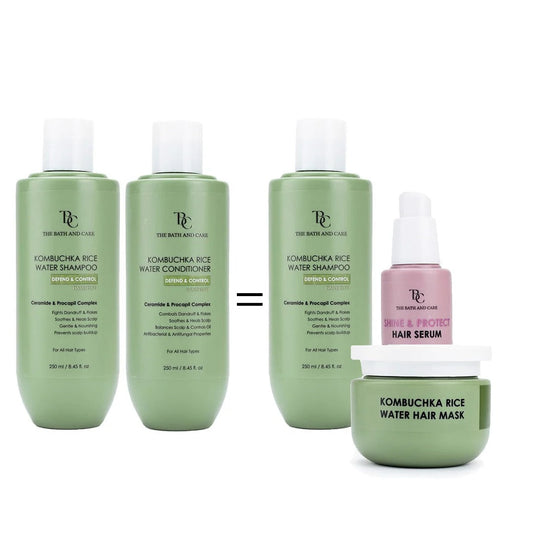 Buy Green Shampoo and Conditioner and Get Green Shampoo, Hair Mask and Pink Serum Free The Bath and Care