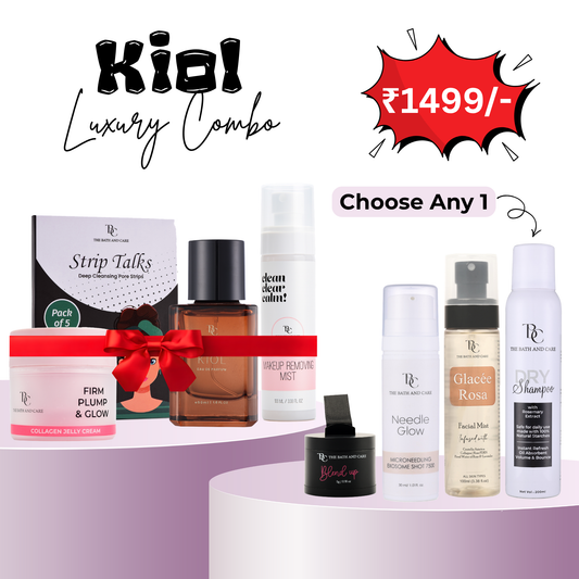 1 Kiol + 1 Nose Strip + 1 Collagen Jelly + 1 Makeup Remover Mist + 1 Best Seller @ Rs. 1499/- The Bath and Care