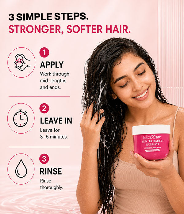 Rice Water Hair Mask for Dry, Damaged & Frizzy Hair – Repairs, Strengthens, Smooths & Hydrates | Kombuchka Repair & Restore