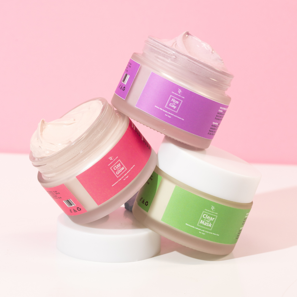 Pack of Pink Clay, Green Clay & Purple Clay Mask The Bath and Care