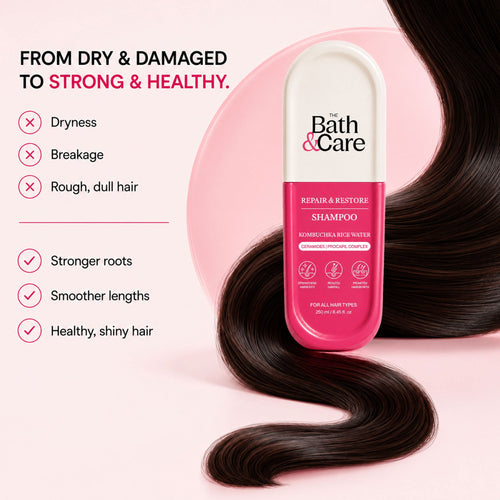 KOMBUCHKA RICE WATER REPAIR & RESTORE Hair Shampoo + DEFEND AND CONTROL Hair Conditioner The Bath and Care