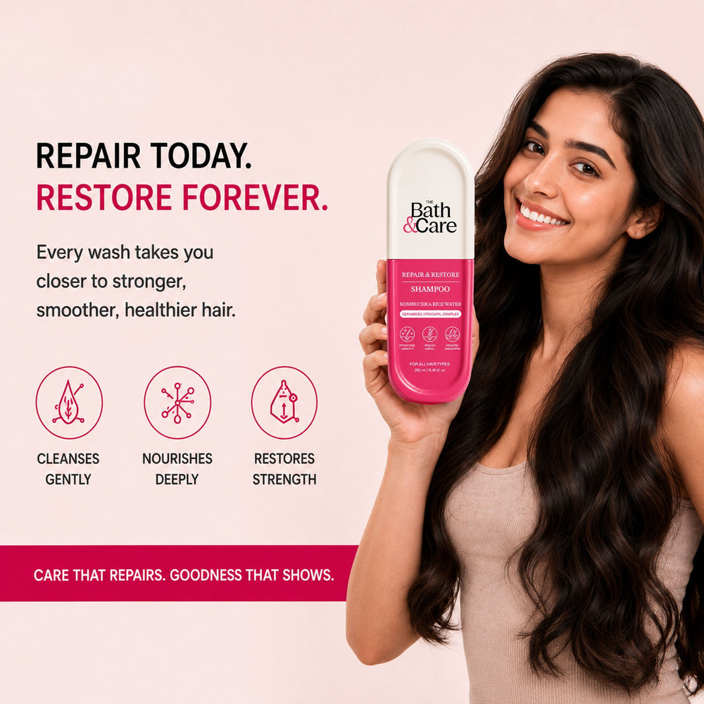 Kombuchka Rice Water Repair & Restore Shampoo Pack of 2 for Dry, Damaged & Frizzy Hair + Needle Glow for Radiant Skin & Blend Up Hair Root Powder FREE The Bath and Care