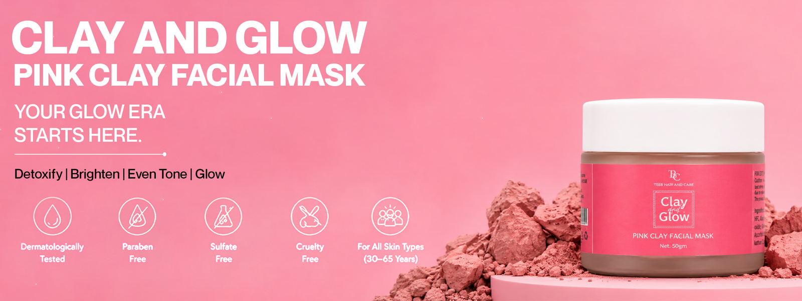 Clay & Glow Pink Clay De-Tan Face Mask