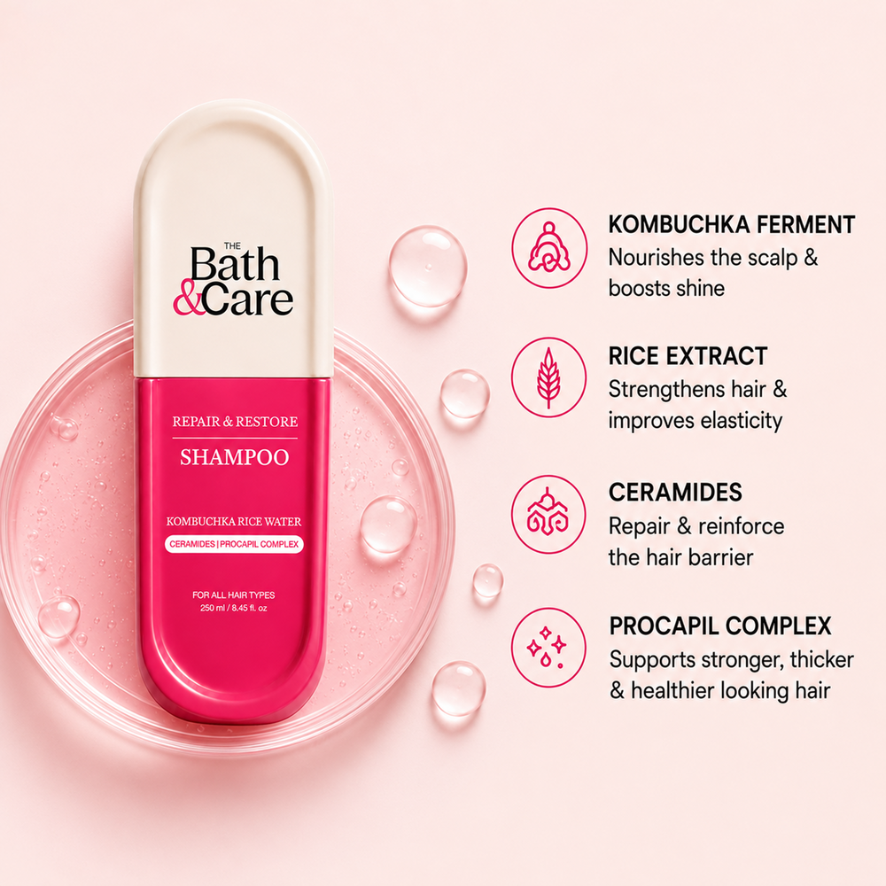 Kombuchka Rice Water Repair & Restore Shampoo Pack of 2 + D-Tan Kit FREE | Strengthening, Hydrating Hair & De-Tan Skin Care Bundle The Bath and Care