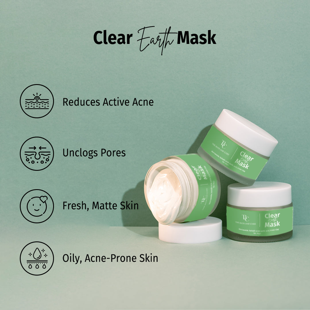 Clear Earth Glow -Green Clay Facial Mask for Anti Acne, Glow, Oil Balance & Gentle Detox for All Skin Types The Bath and Care