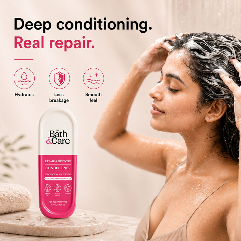 Rice Water Conditioner for Dry & Damaged Hair with Ceramides & Peptides – Repair, Strengthen & Smooth | Kombuchka Repair & Restore