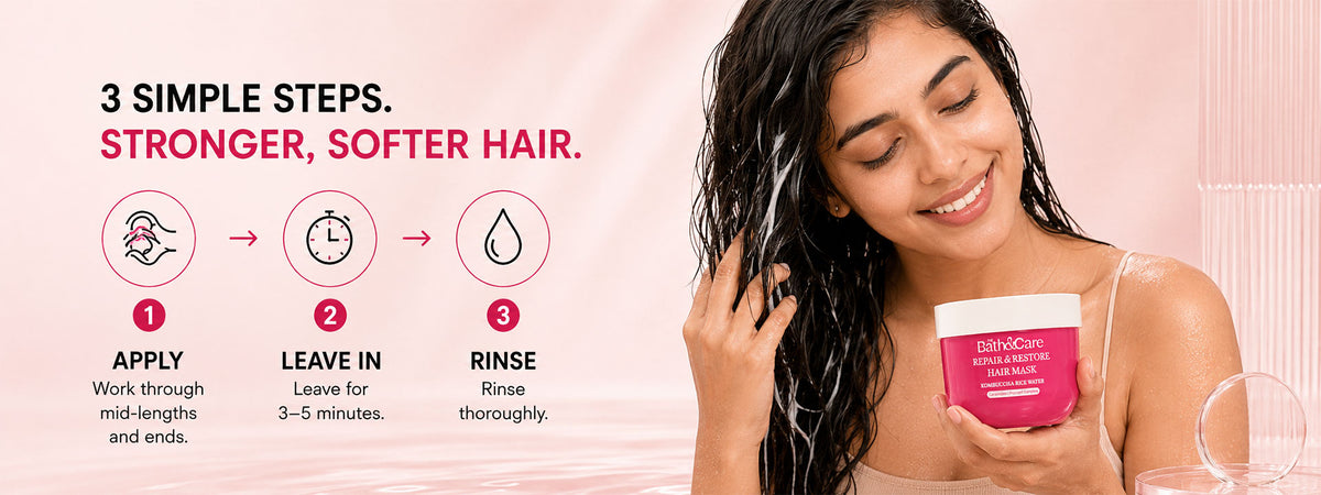Rice Water Hair Mask for Dry, Damaged & Frizzy Hair – Repairs, Strengthens, Smooths & Hydrates | Kombuchka Repair & Restore