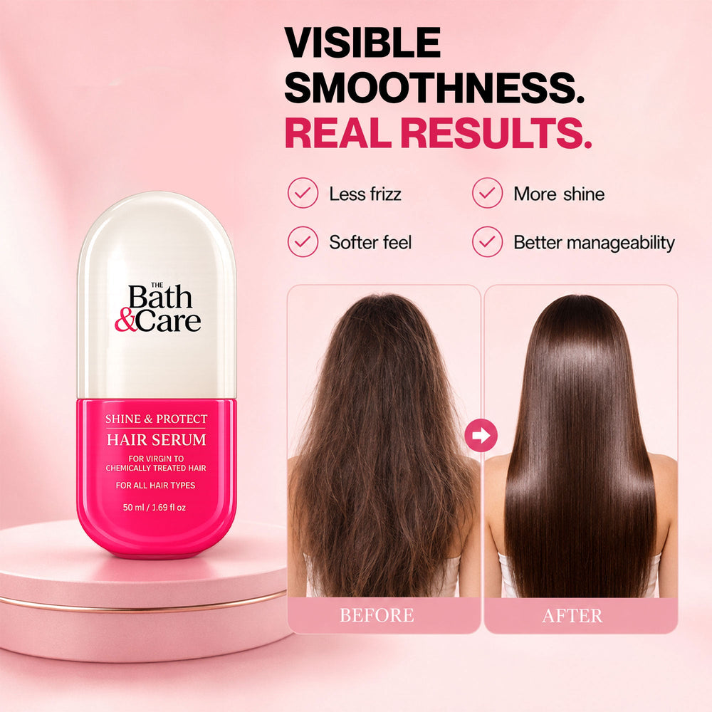 Shine and Protect Hair Serum for Frizz-free, Smooth and Silky Hair The Bath and Care